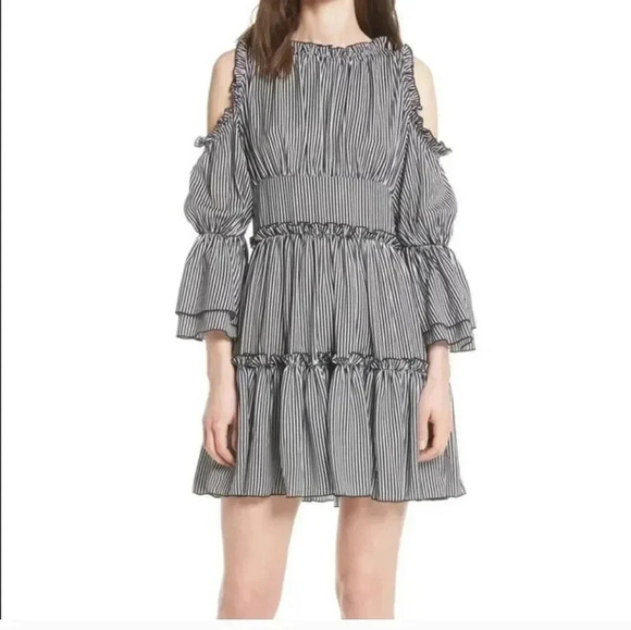 Maje Radise Tiered Cold Shoulder Ruffled Mini Dress(2)Medium